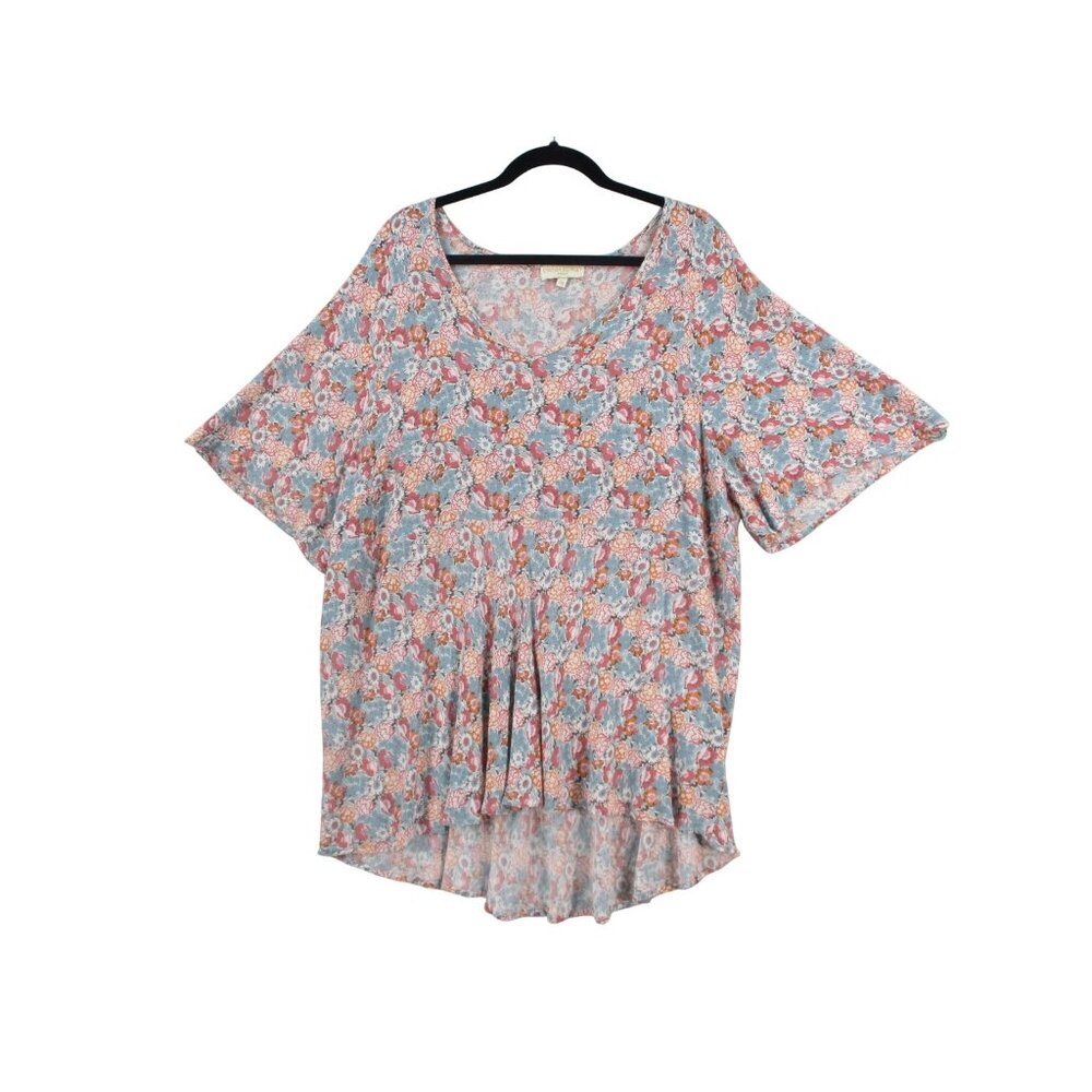 Cynthia Rowley Womens 2X Floral Print Dolman‎ Sleeve Tunic Top High-Low Hem